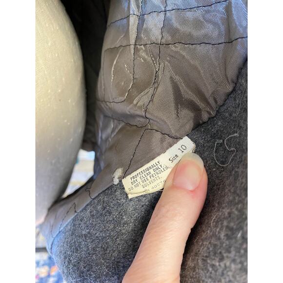 vintage 1970s gray wool double breasted pea coat, mod, med, butterfly collar - Picture 8 of 8